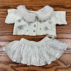 BUILD A BEAR BABW White Snowflake Rhinestone Sweater Iridescent Lace Skirt